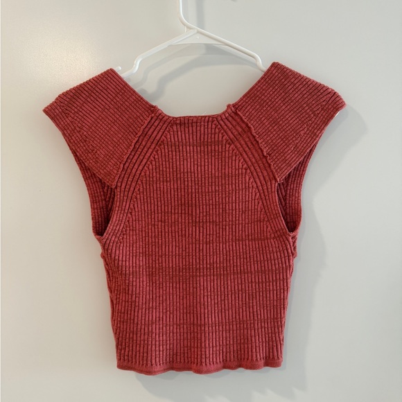 Free People Red Ribbed Crop Top - Picture 3 of 3